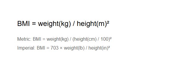 BMI Formula: BMI = weight(kg) / height²(m)
