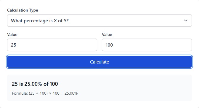 Percentage calculation examples and formulas